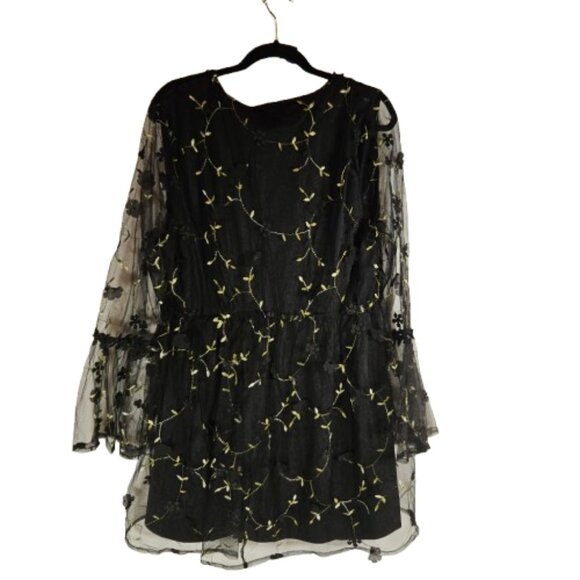 Disturbia Chrysanthi Applique Mini Dress Black Gold Floral Women's Size 14 - Picture 2 of 9